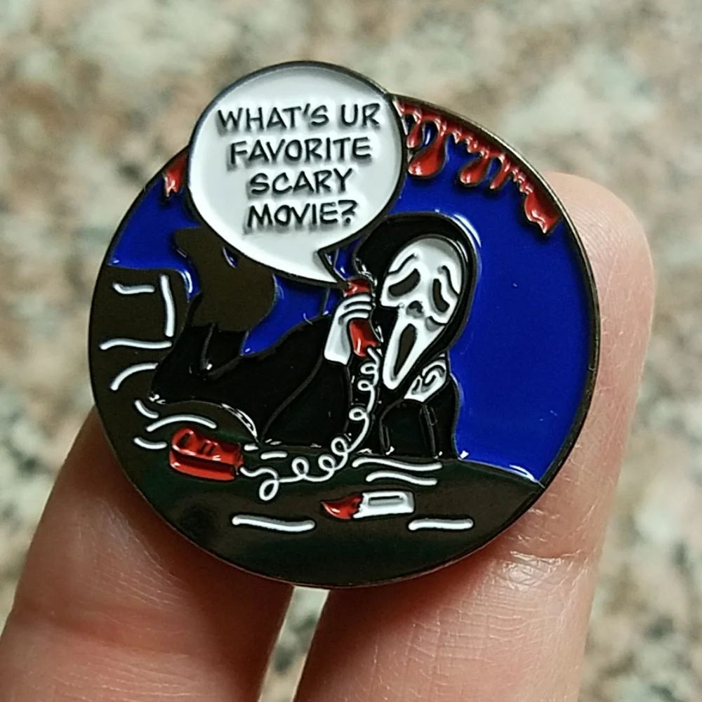 *2 for $13* Scream Ghostface "What's Your Favorite Scary Movie?" Enamel Pin - Picture 3 of 3